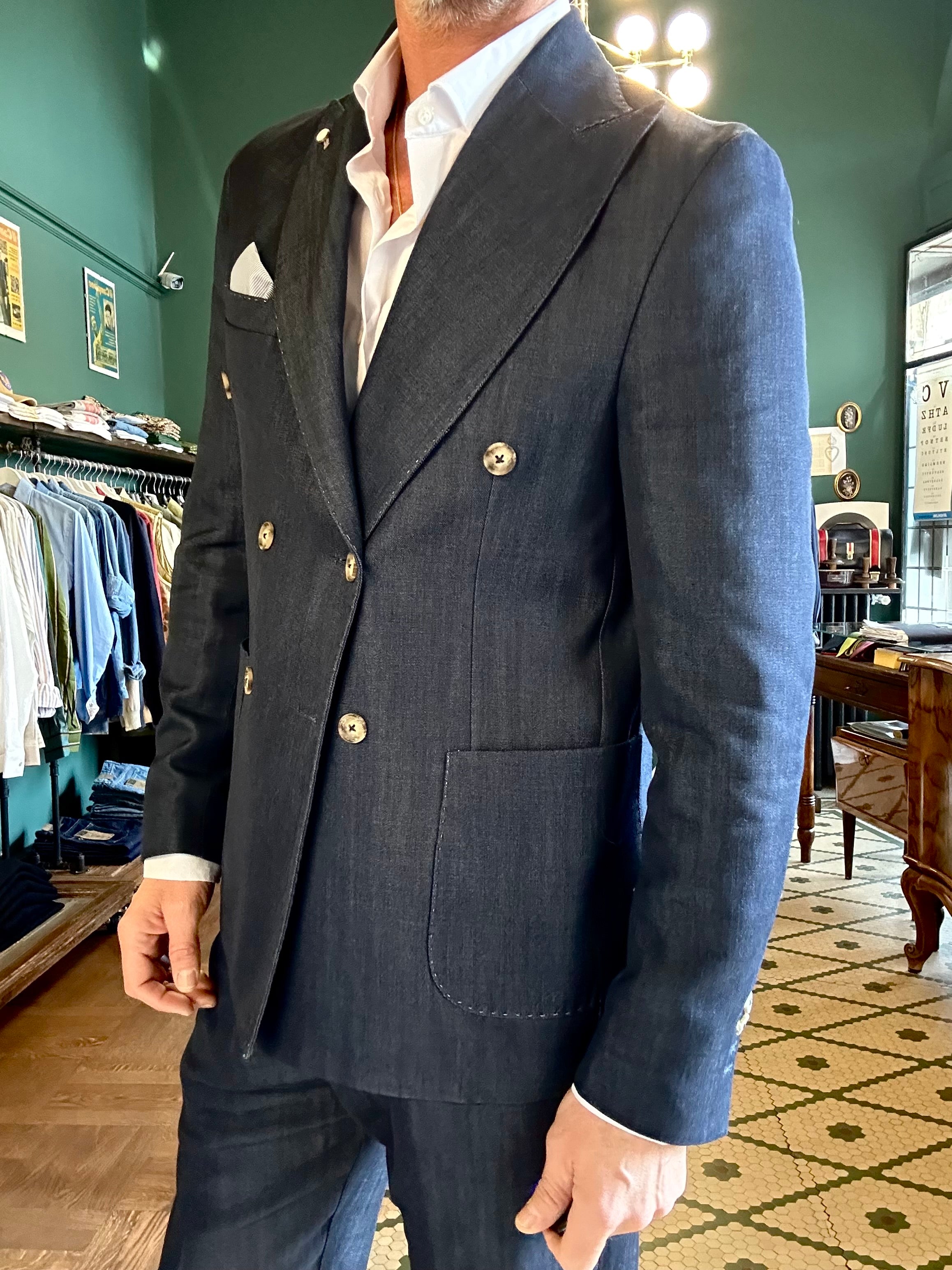 Double-breasted denim jacket