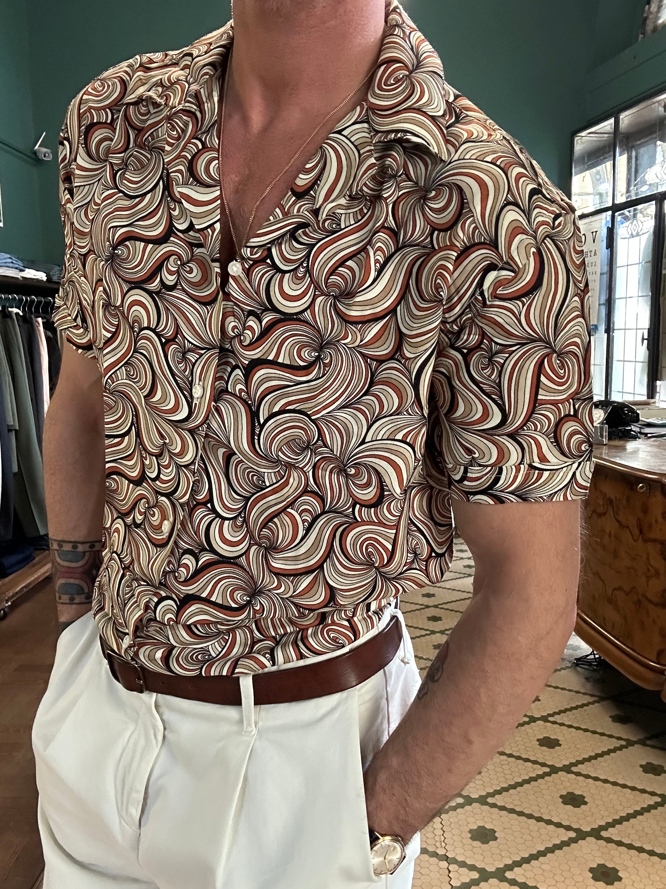 Camicia viscosa collo Hawaii mezza manica maori