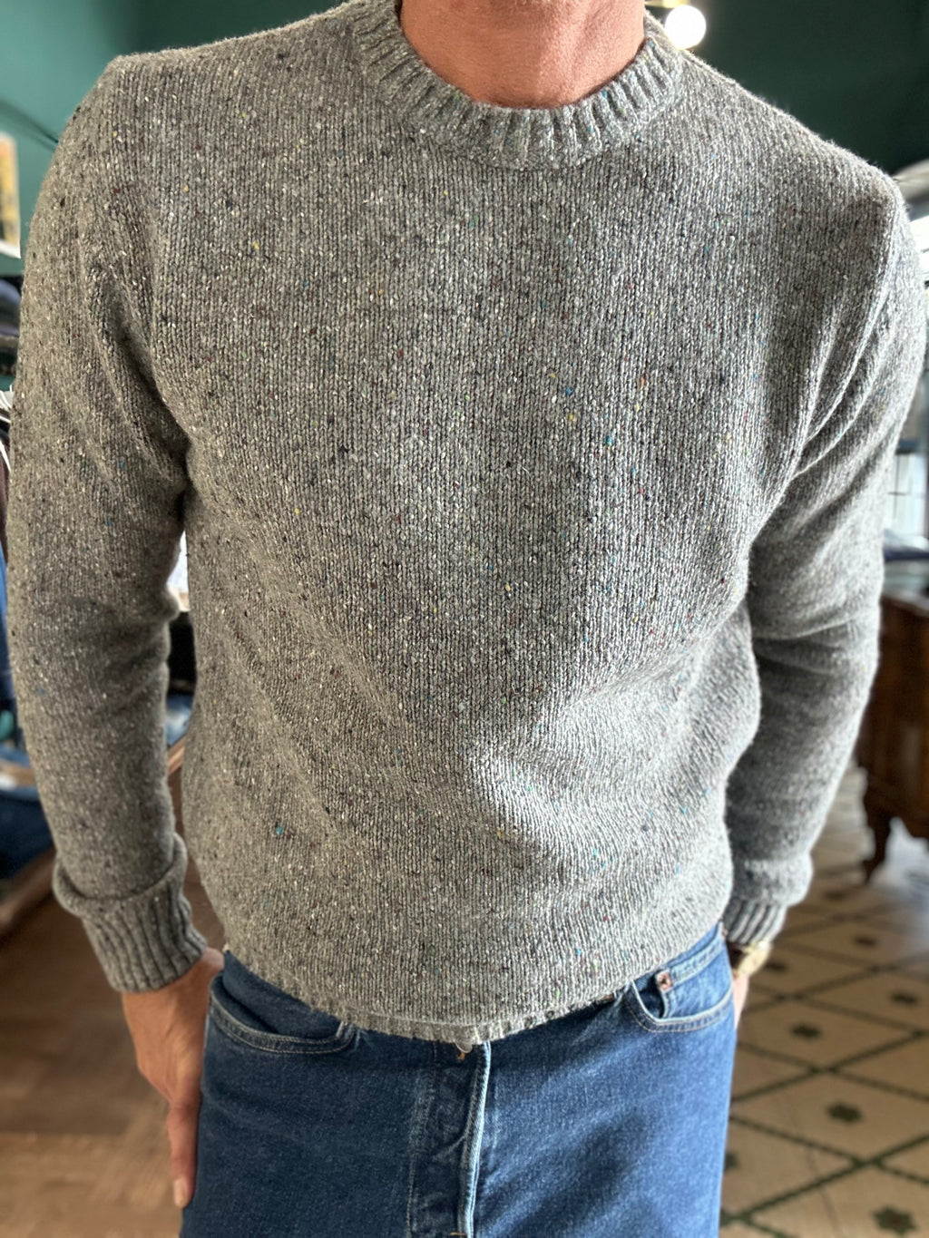 Maglione bottonato girocollo misto lana