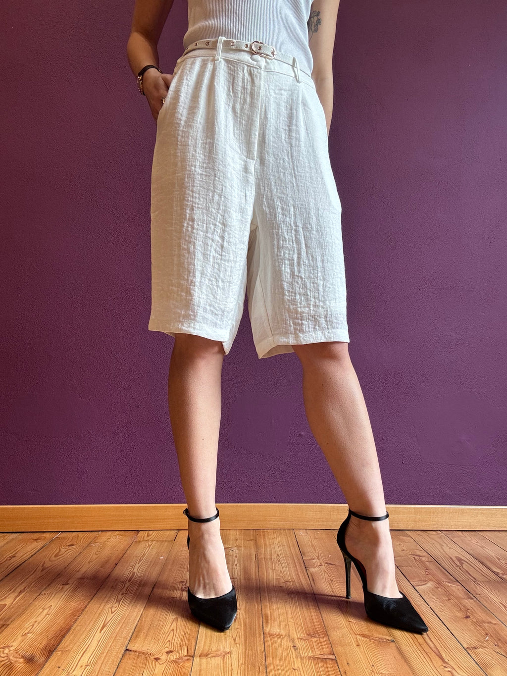 Jorts effetto lino con cintura