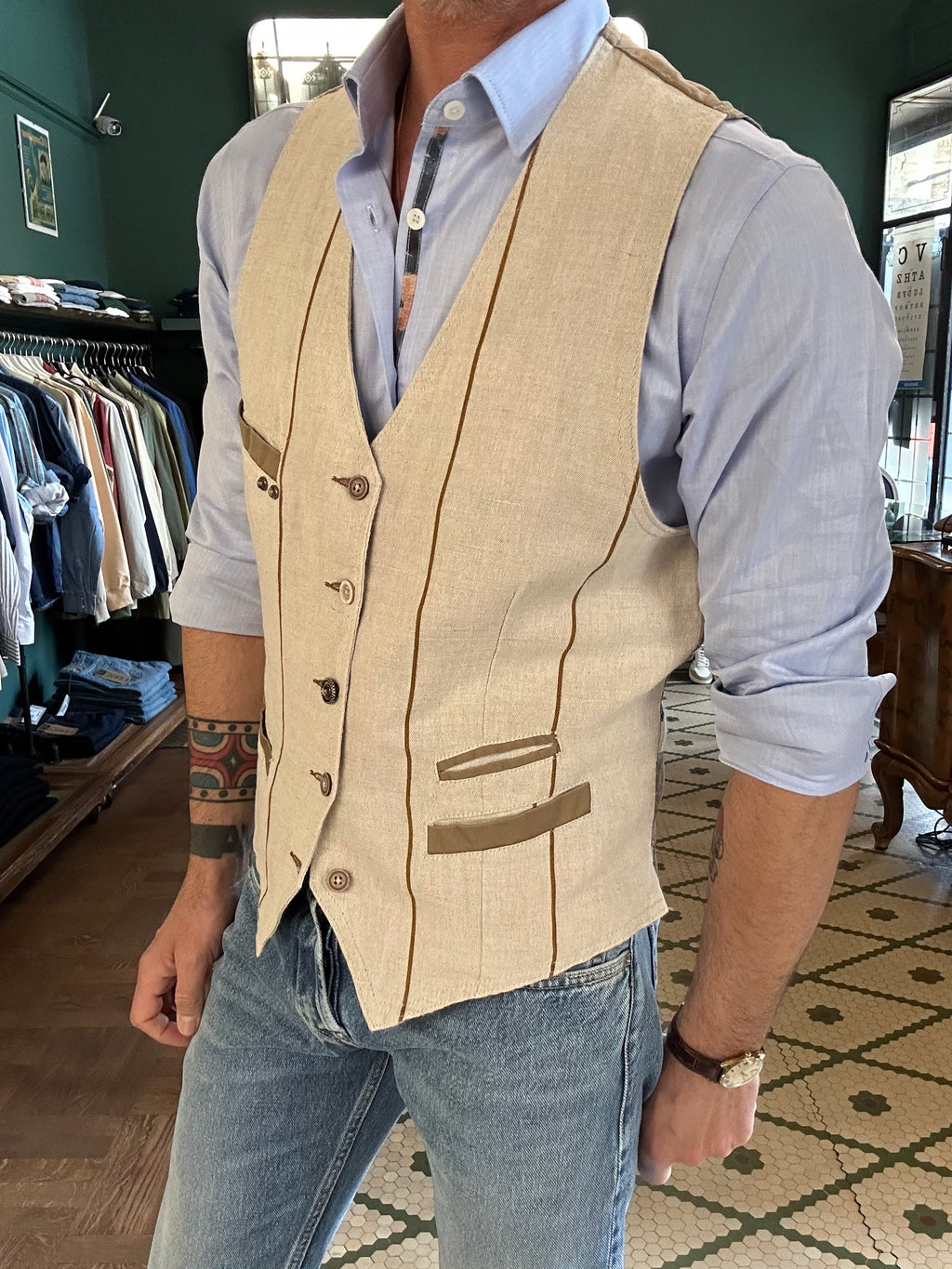 Garry's earth linen cotton striped vest