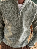 Melange-Strickjacke mit halbem Reißverschluss