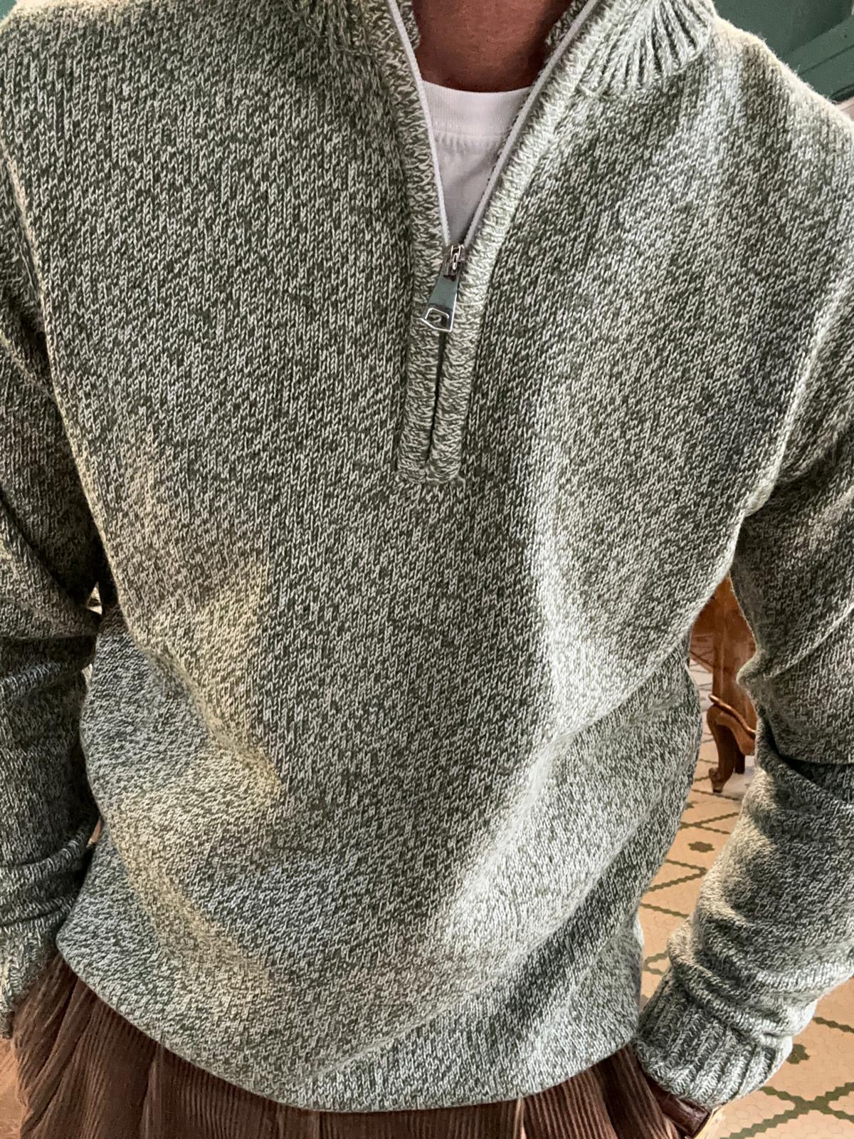 Melange-Strickjacke mit halbem Reißverschluss