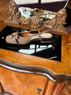 Linen square-toe slingbacks