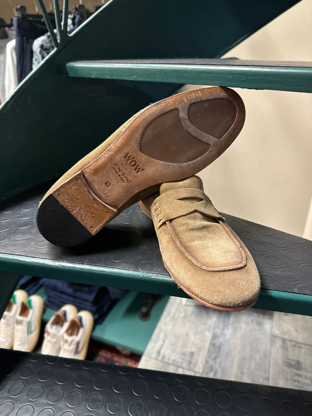 Suede loafer with leather sole