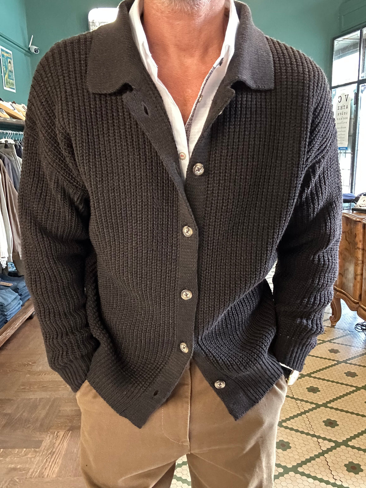 Cardigan costa inglese misto lana