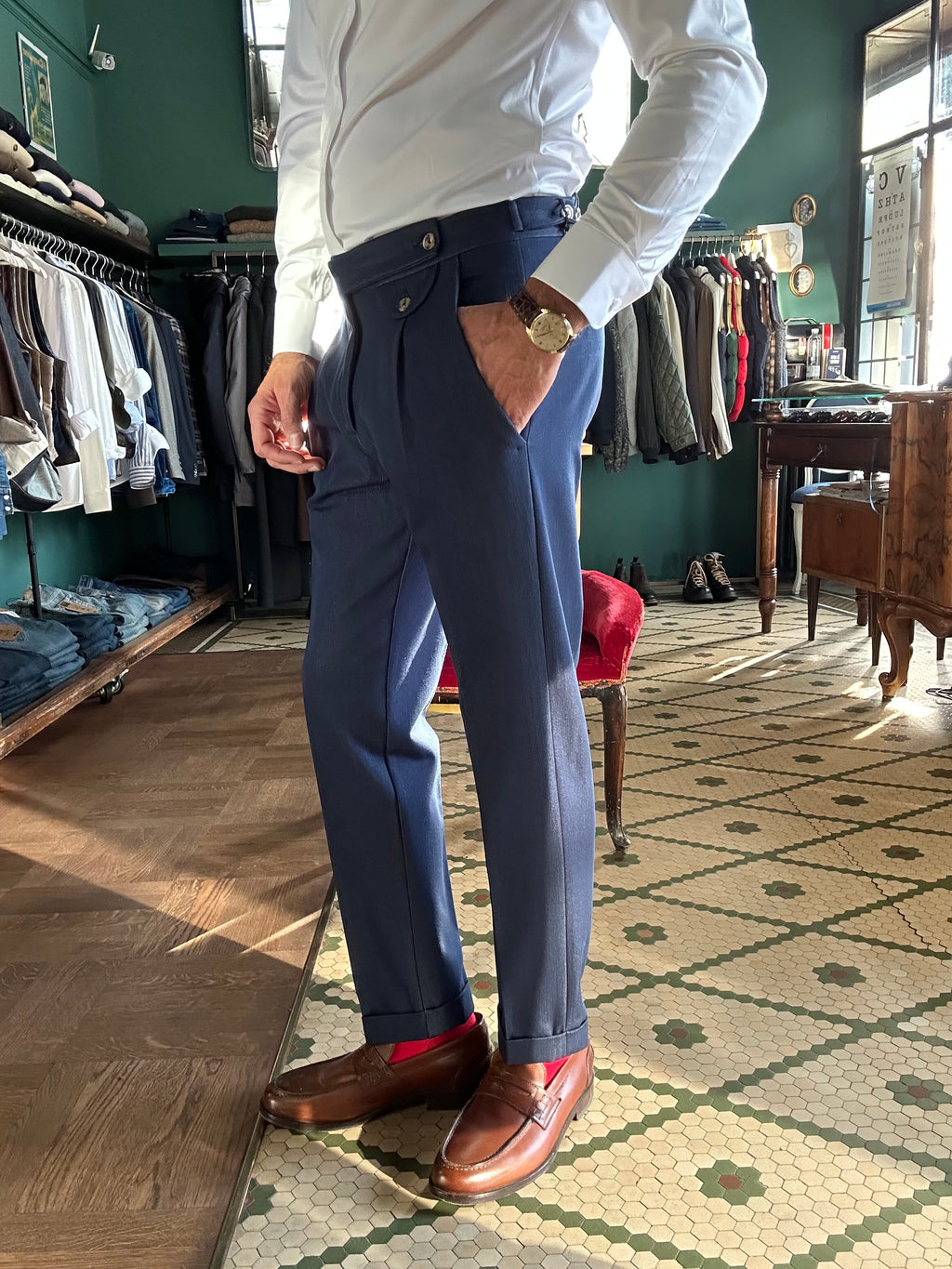 Pantalone pence chambray