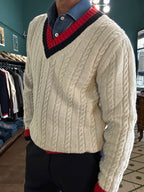 Maglione scollo V College misto lana