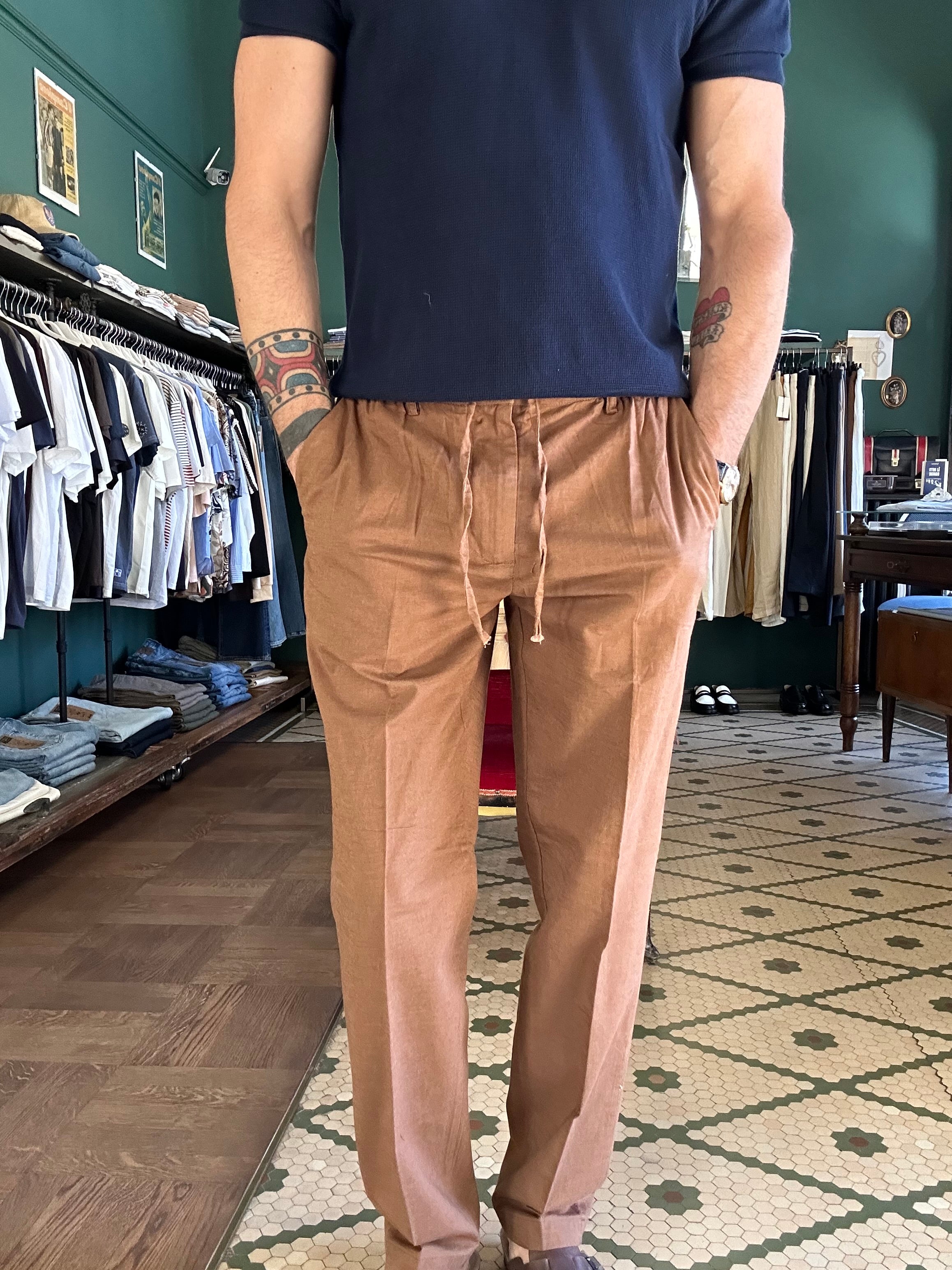 Pantalone lino cotone con coulisse