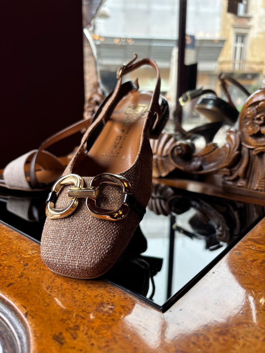 Linen square-toe slingbacks