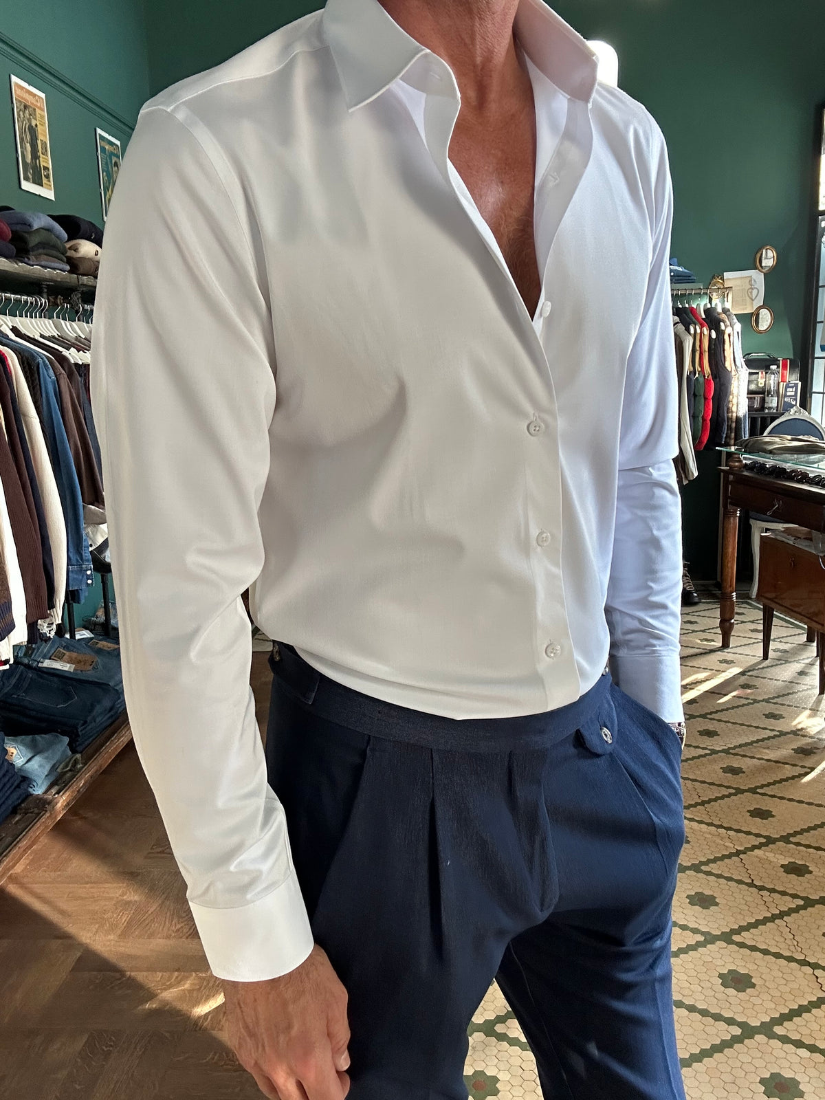 Camicia no stiro misto bambù