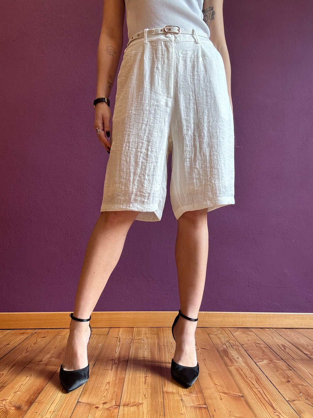 Jorts effetto lino con cintura