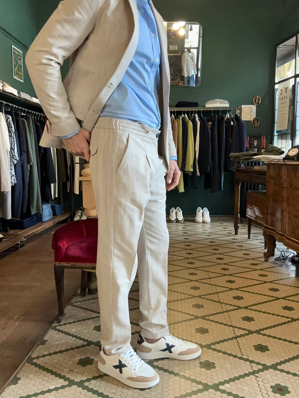 herringbone fabric suit