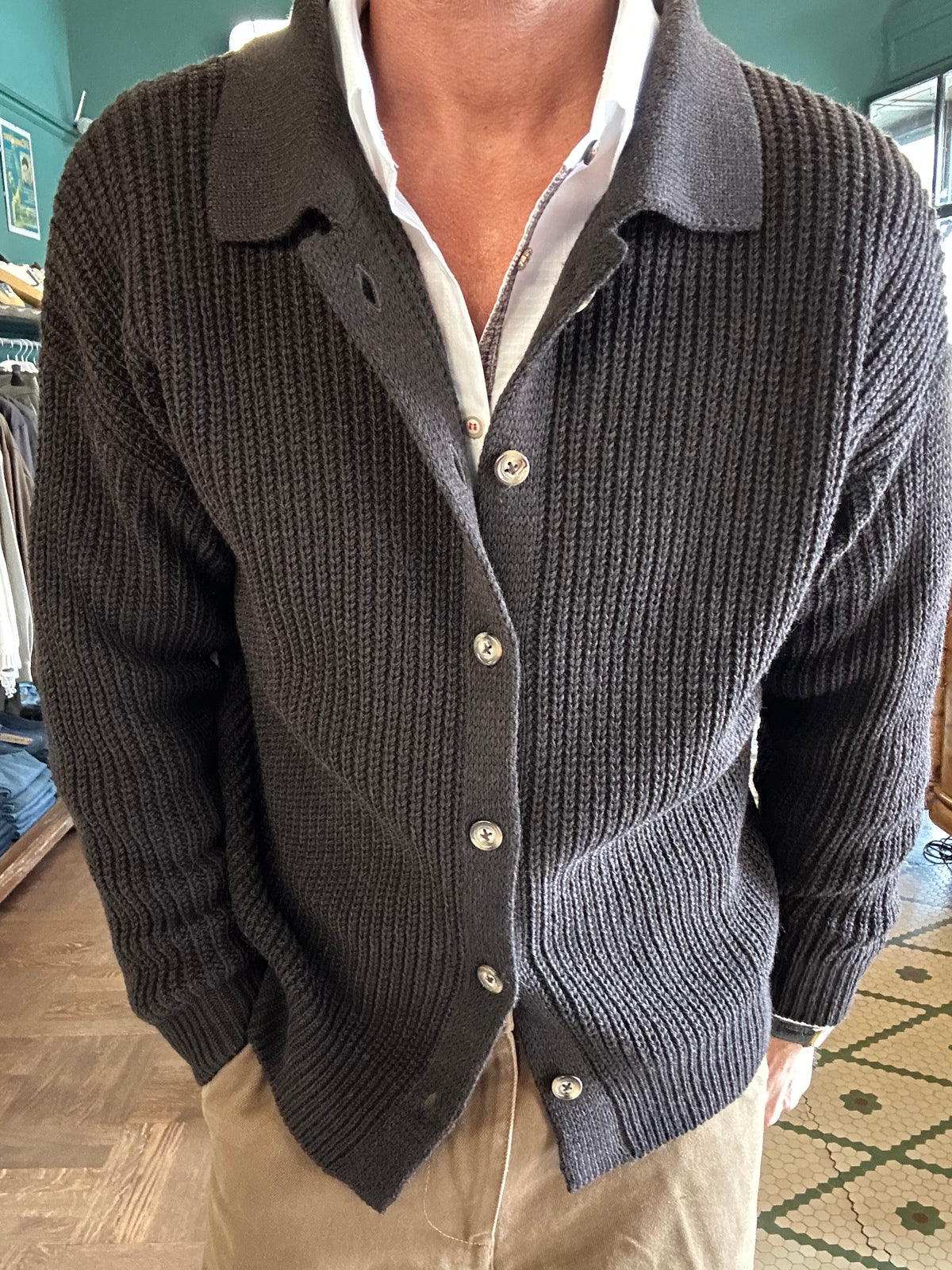 Cardigan costa inglese misto lana