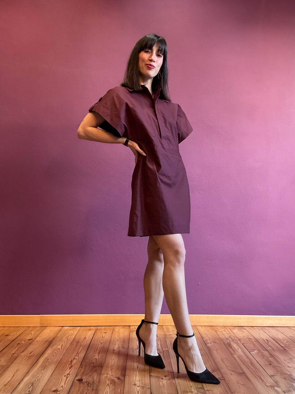 Abito Camicia Mira Bordeaux 100% cotone