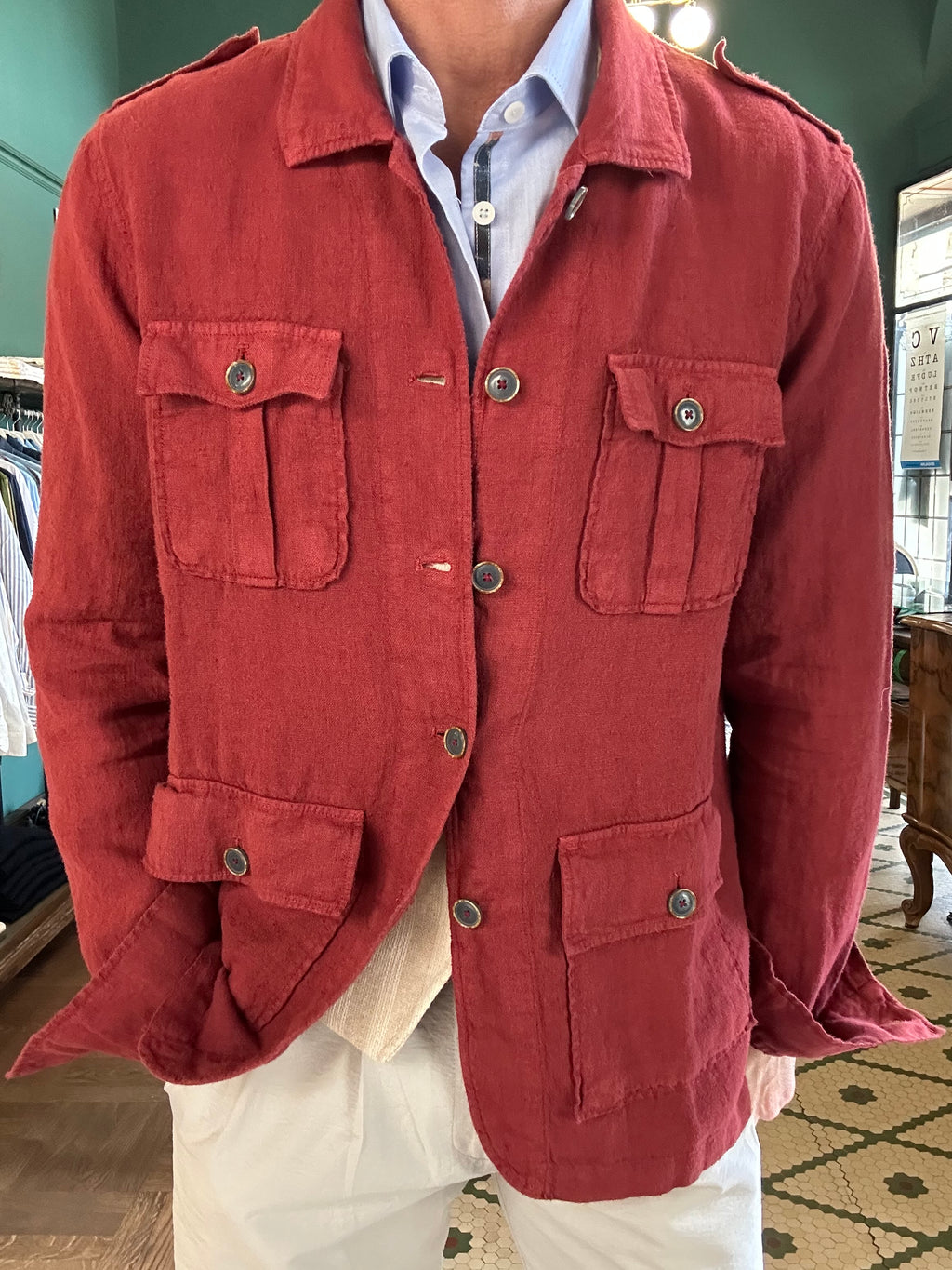 Brick linen safari jacket