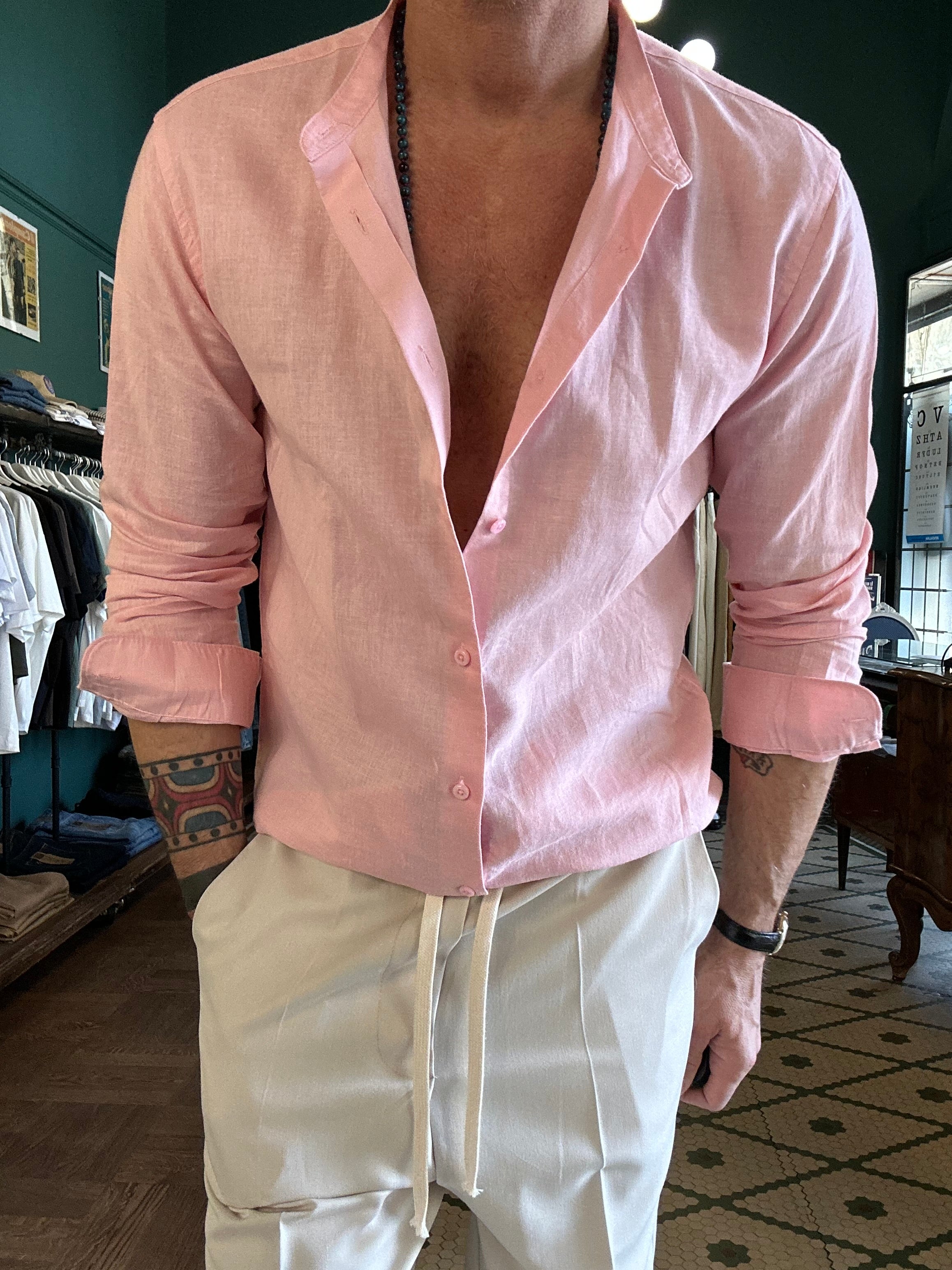 Camicia 100% lino collo coreano