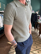 Piqué-effect knit polo shirt