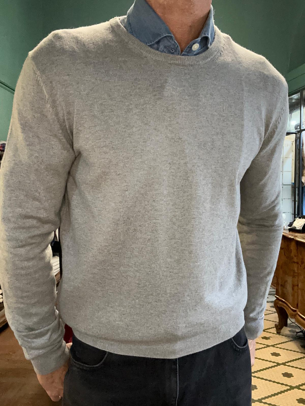 Maglioncino girocollo in cotone e cashmere