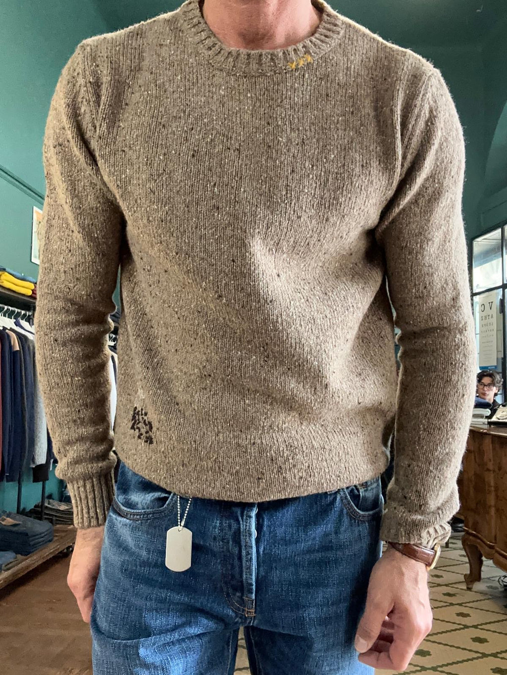 Maglione girocollo Koon bottonato misto lama