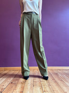 Pistachio pleated trousers with belt
