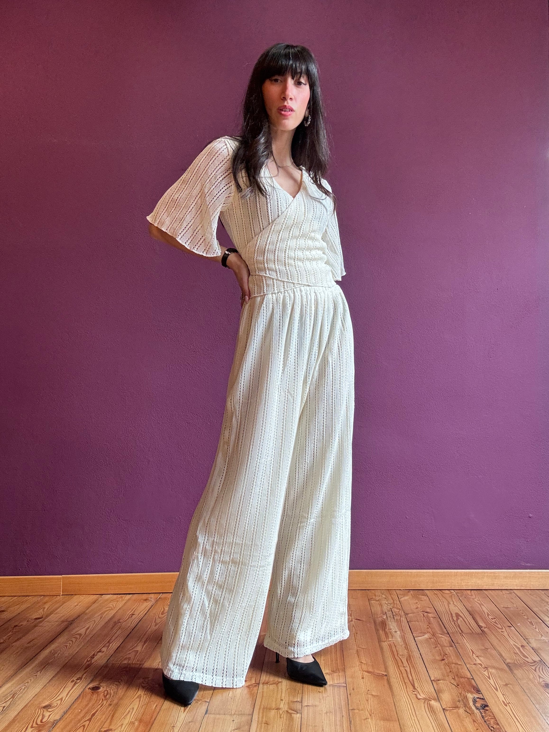 Crochet trousers with elasticated waist