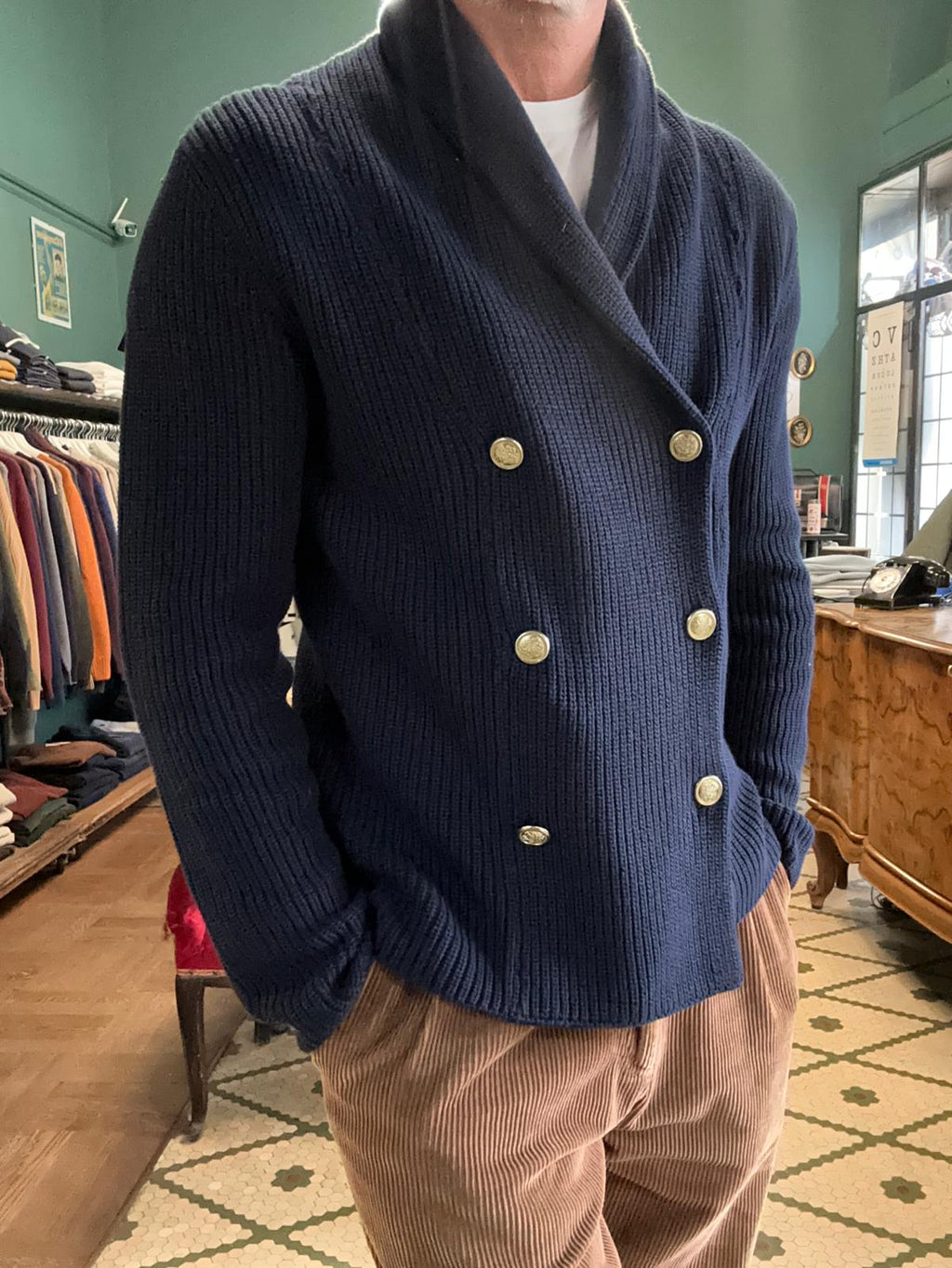 Maglia doppiopetto a coste inglese blu