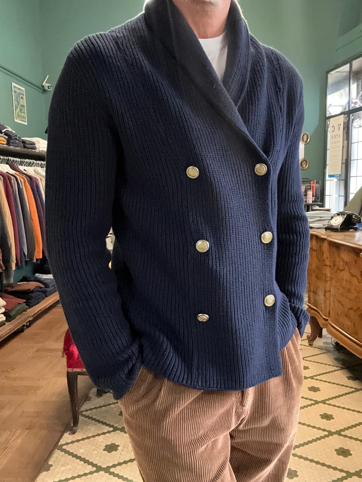 Maglia doppiopetto a coste inglese blu