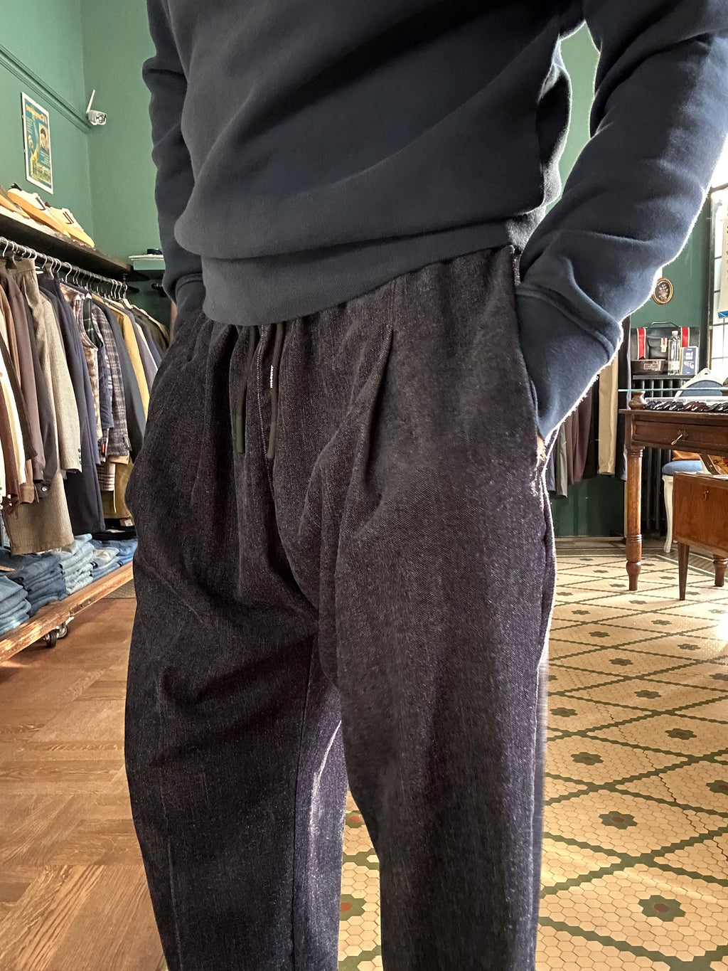 Pantalaccio loose fit effetto denim ciniglia