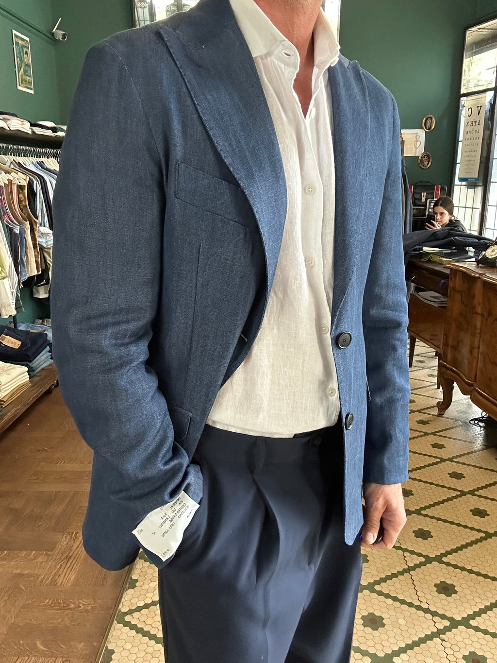 Giacca monopetto chambray Made in Italy