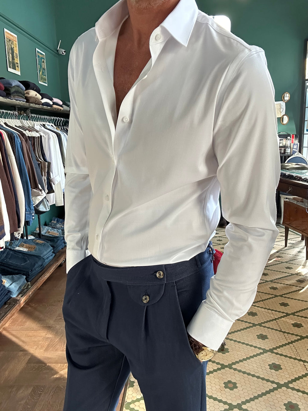 Camicia no stiro misto bambù