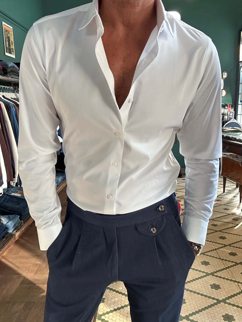 Camicia no stiro misto bambù