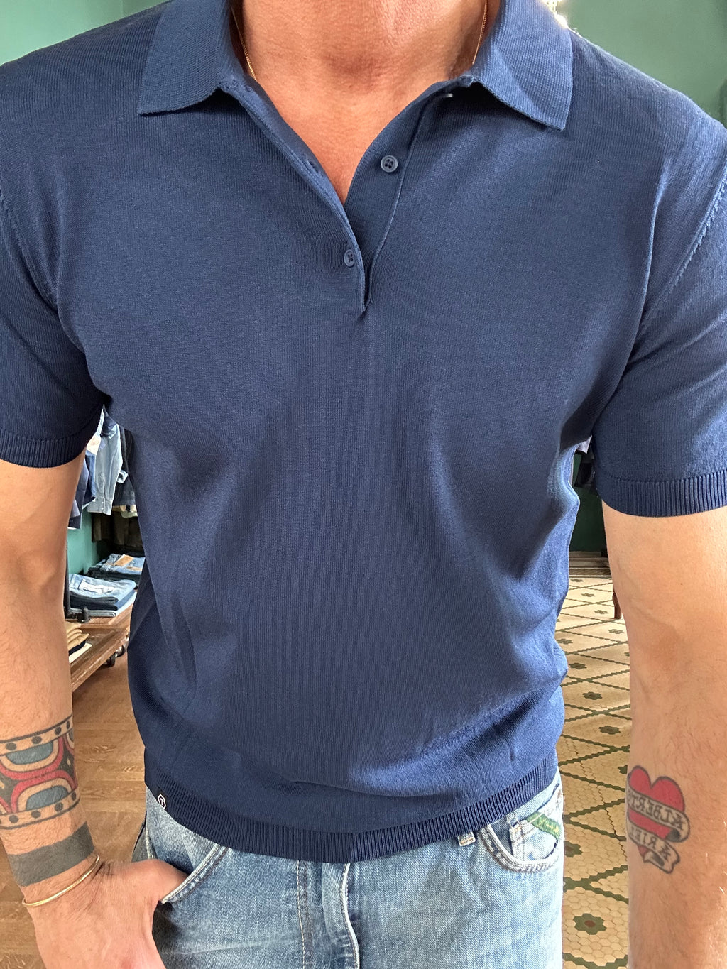 Jersey polo shirt with buttons