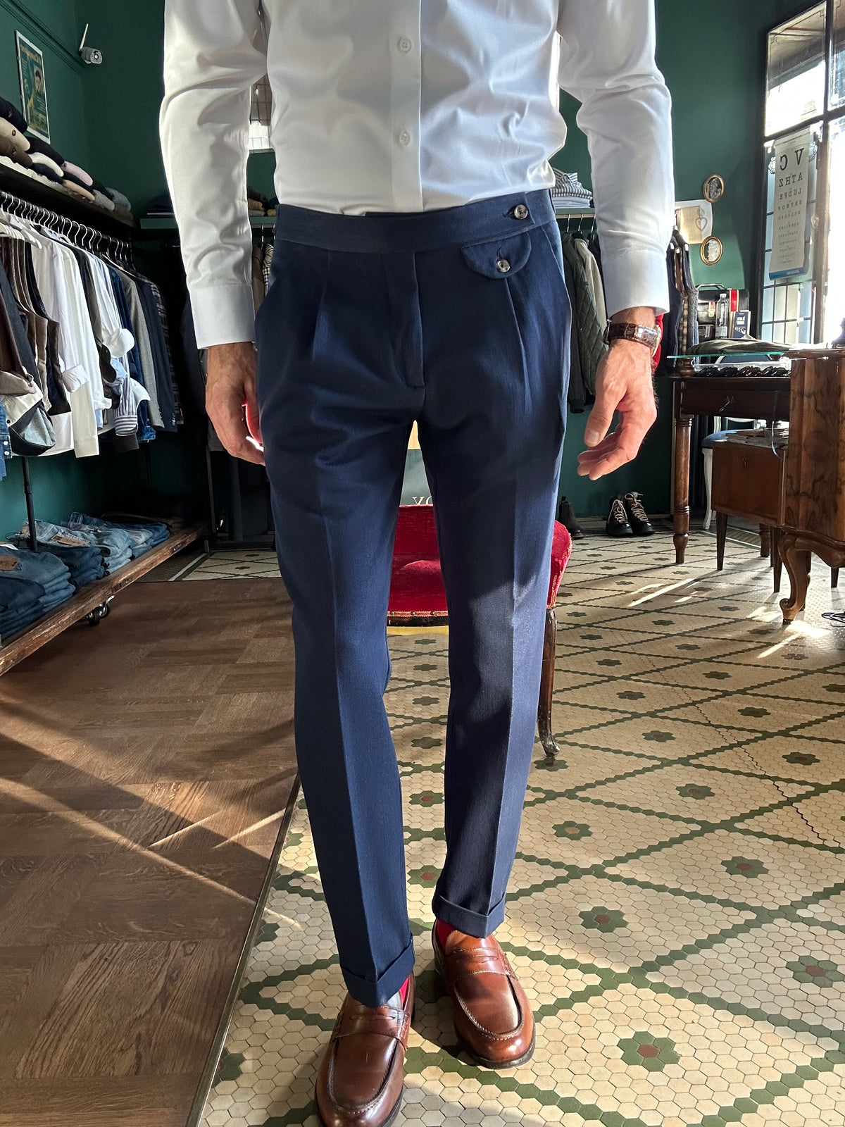Pantalone pence chambray