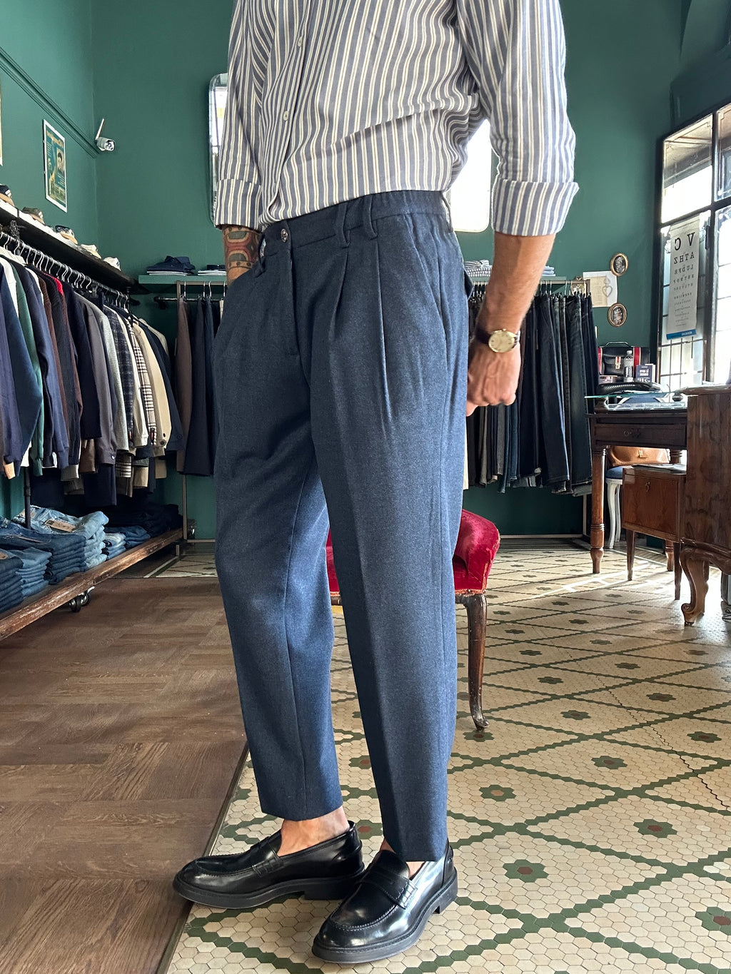 Pantalone Carrot doppia pence mistolana made in Italy