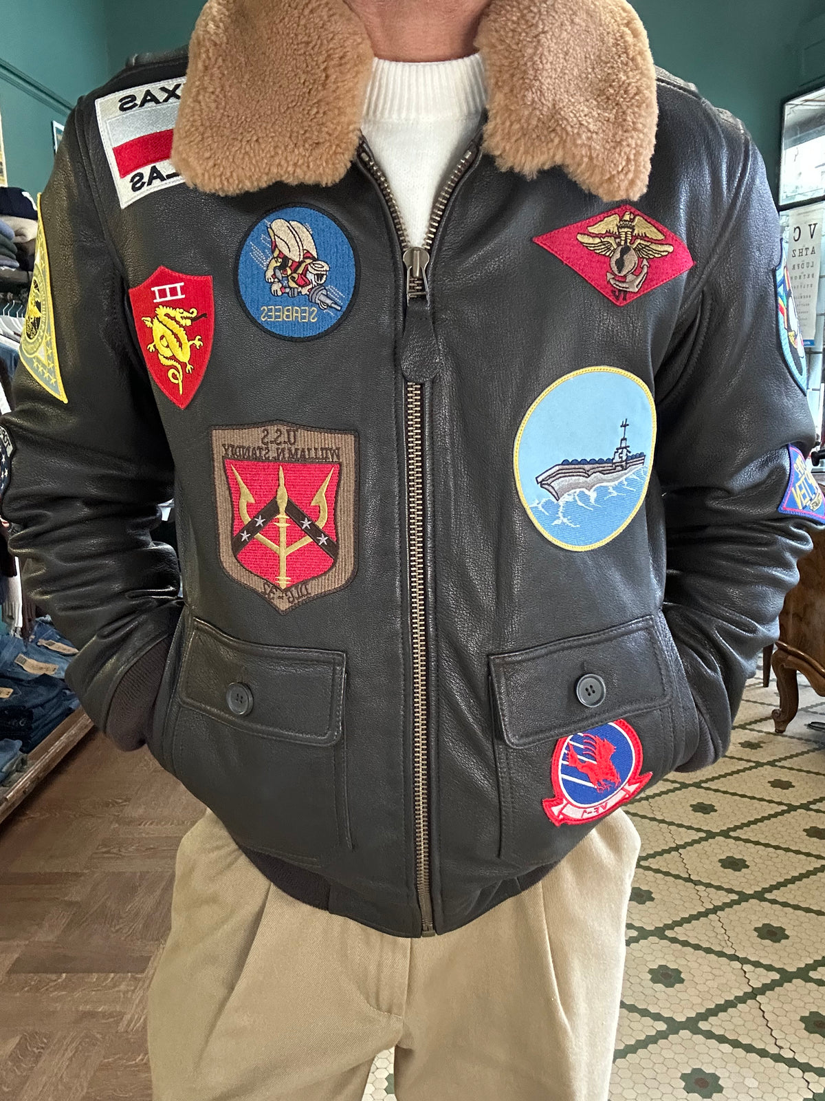 TOP GUN® OFFICIAL SIGNATURE SERIES LEATHER JACKET 1.0 WITH REMOVABLE MOUTON COLLAR