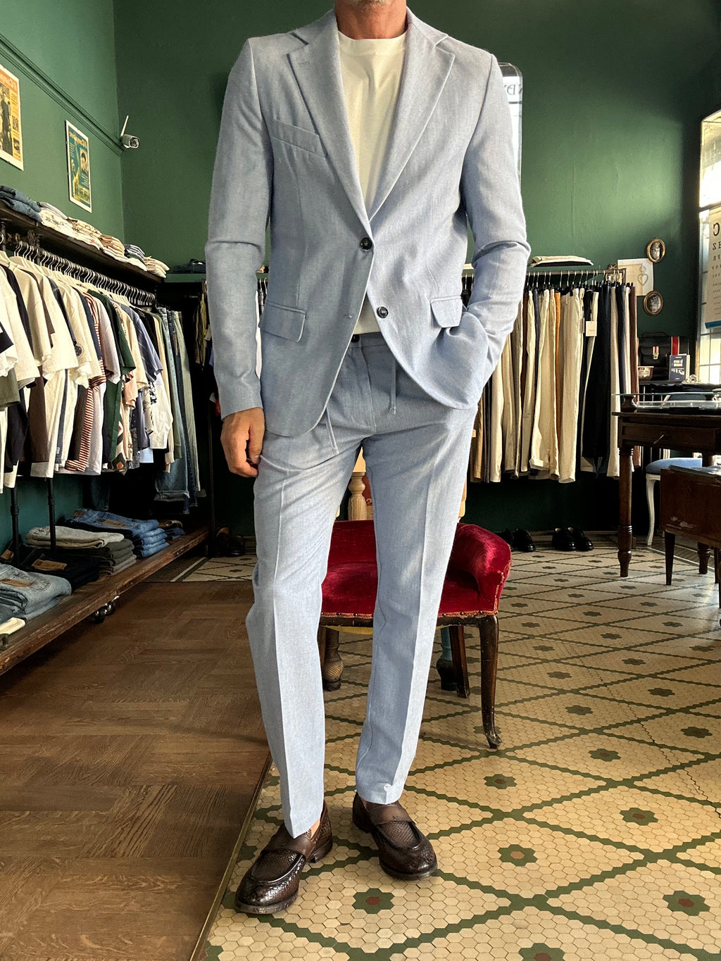 Herringbone fabric trousers