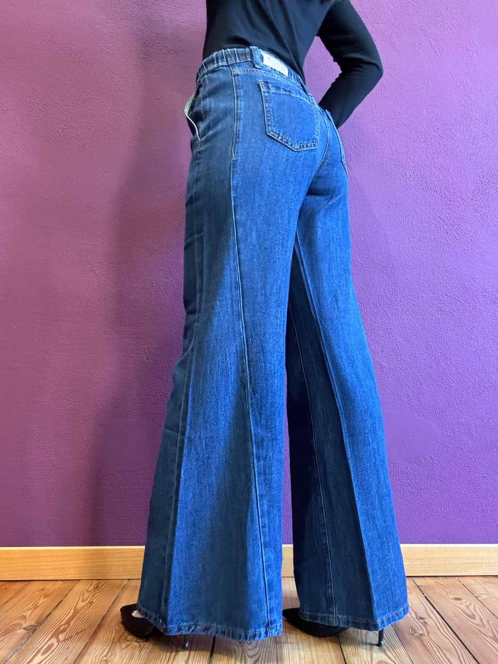 Denim wide-leg trousers