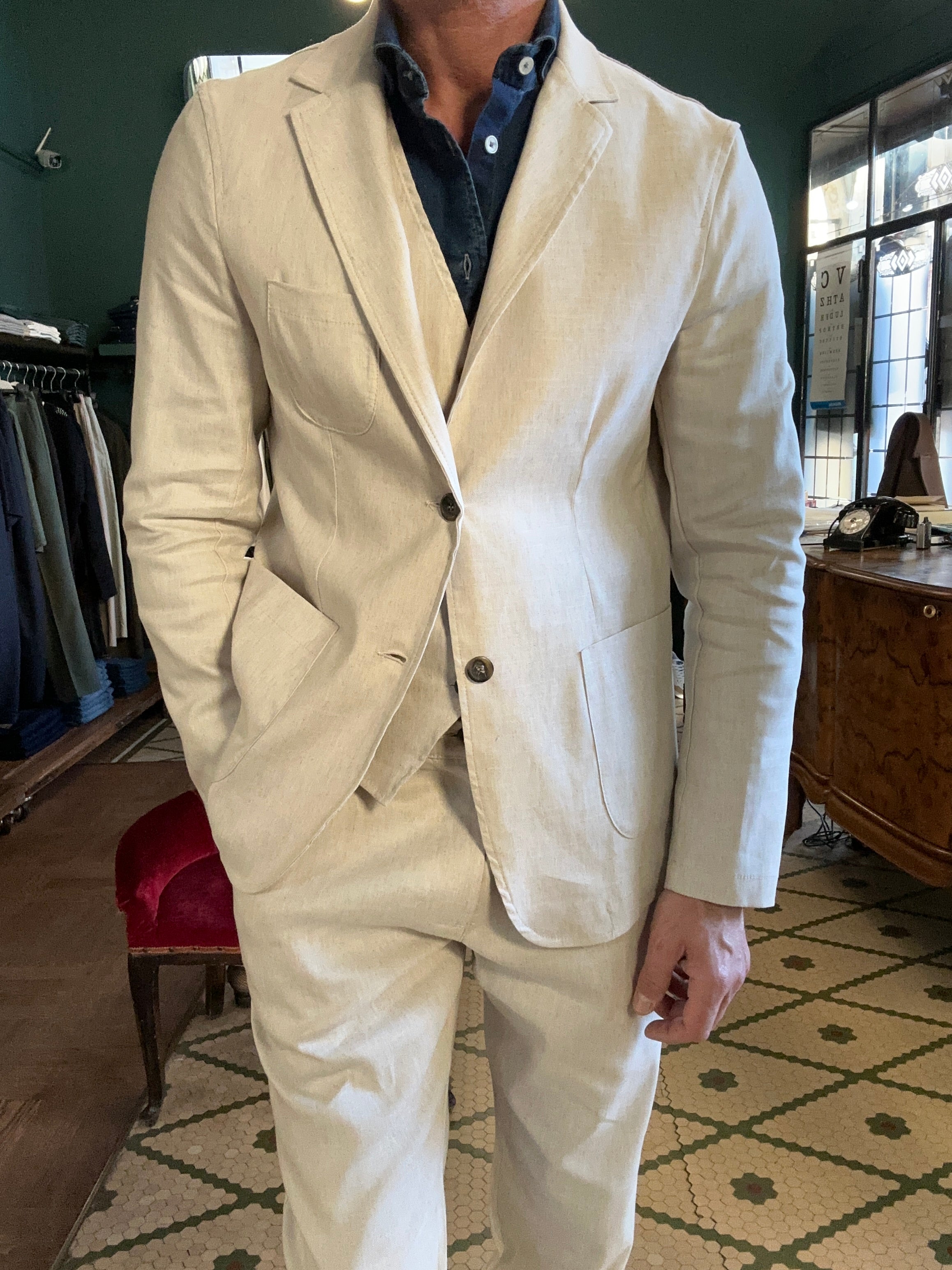 Giacca misto lino tessuto fiammato