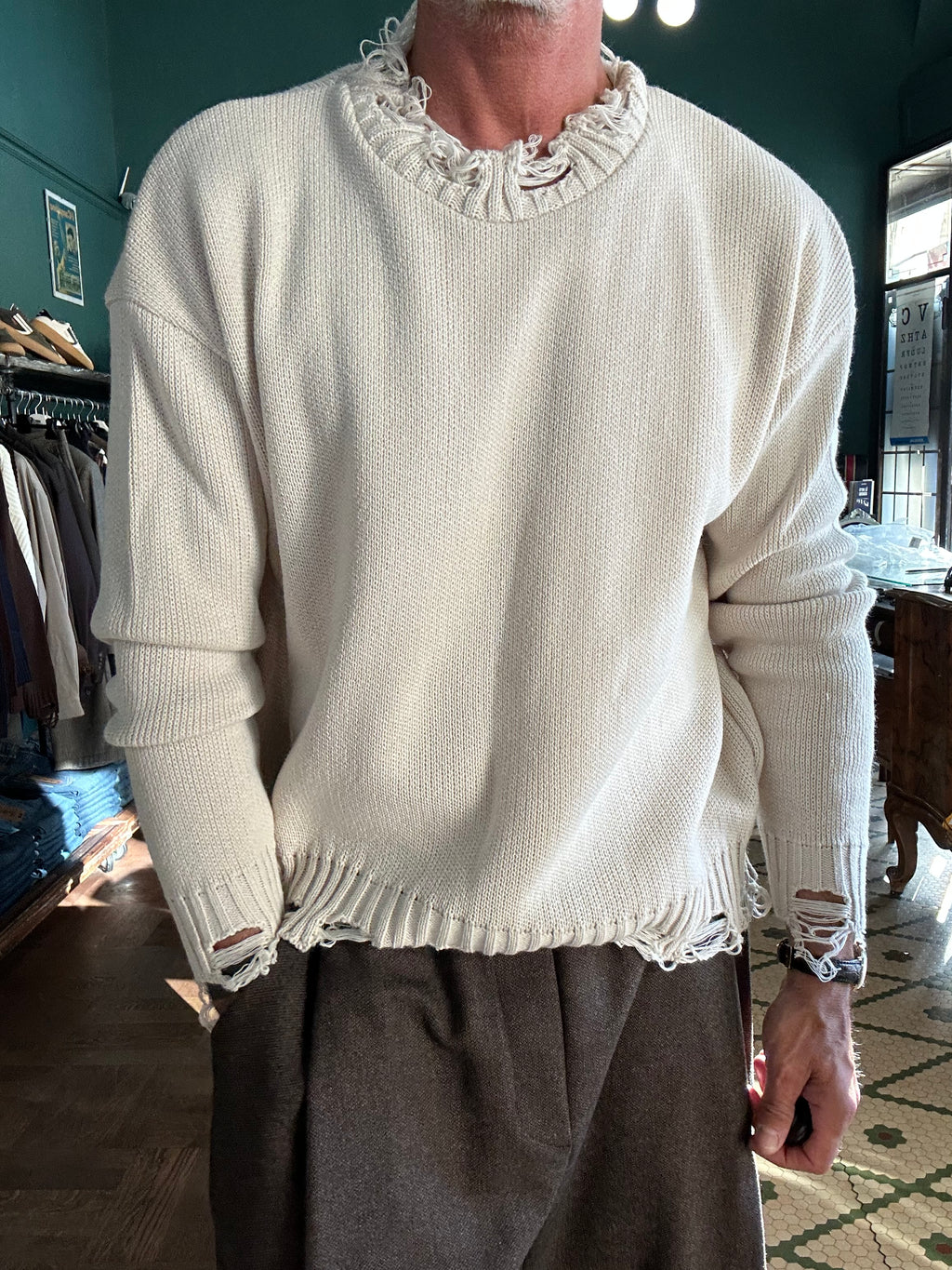 Maglione con rotture misto lana