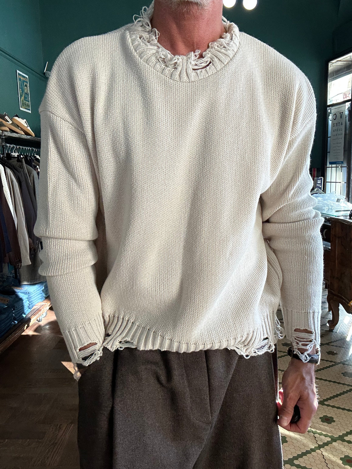 Maglione con rotture misto lana