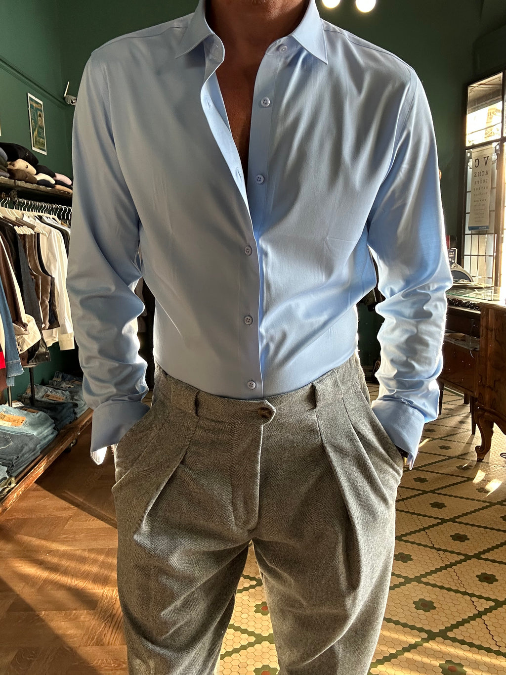 Camicia no stiro misto bambù