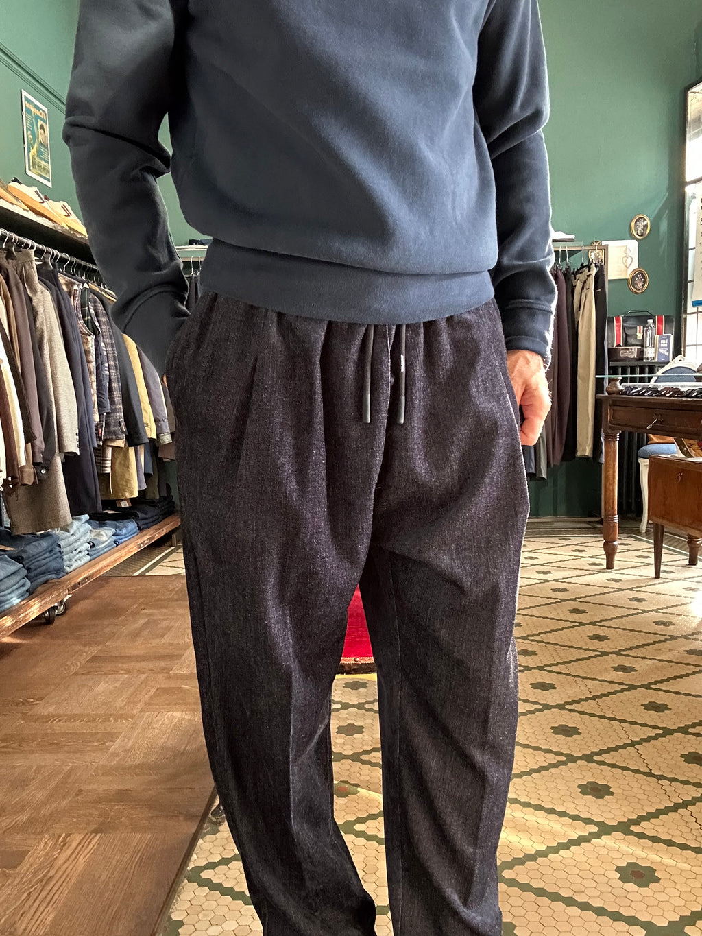 Pantalaccio loose fit effetto denim ciniglia