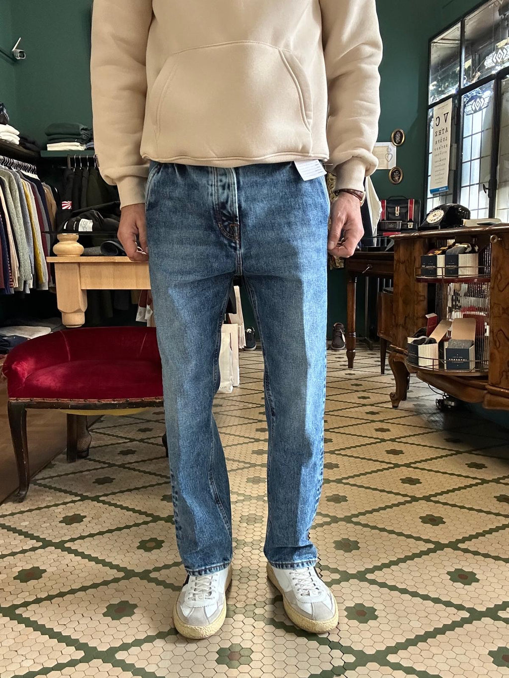 Telacruda Jeans mit amerikanischer Tasche, mittlere Waschung