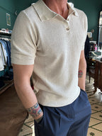 Piqué-effect knit polo shirt