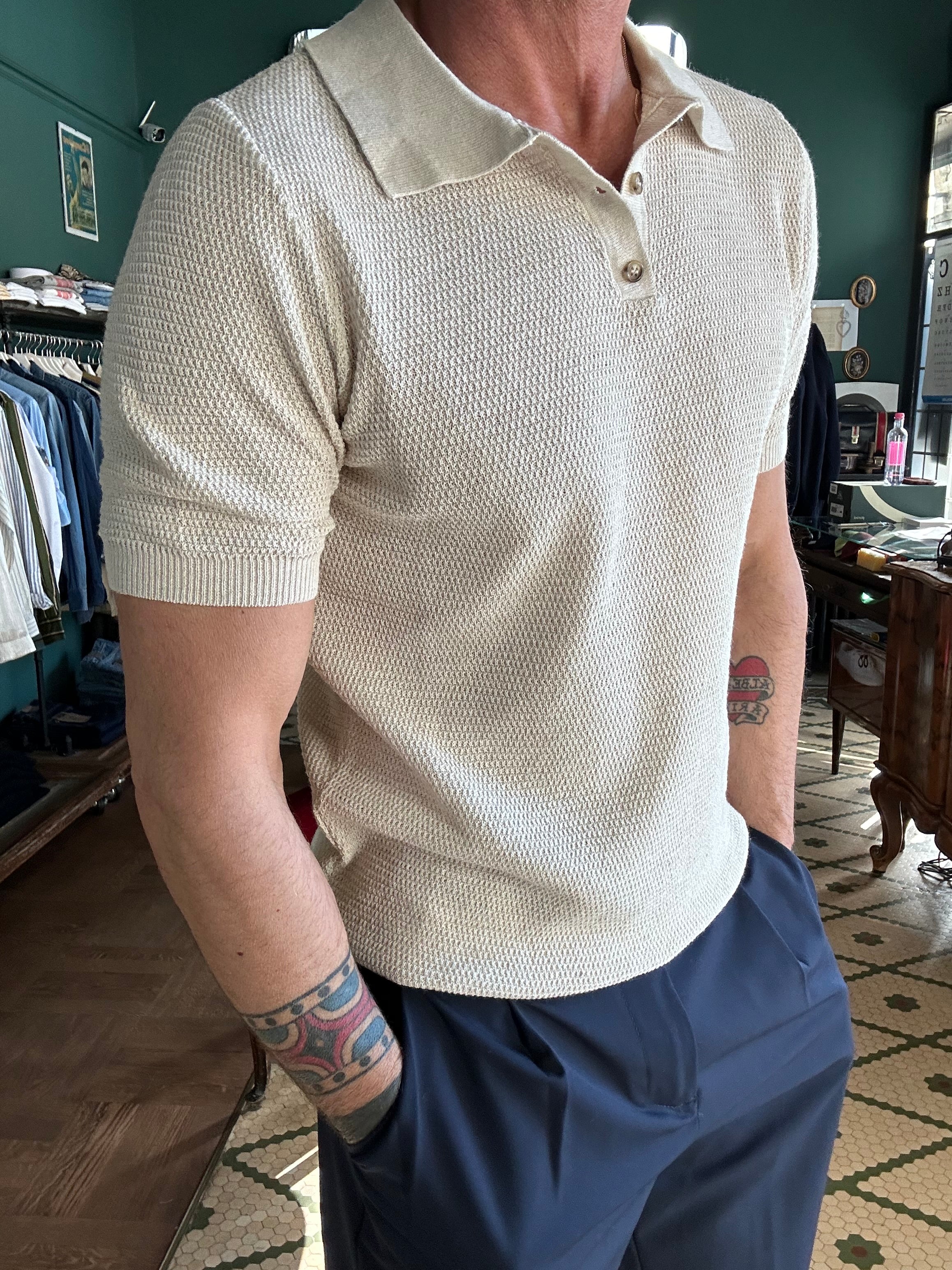 Polo in maglia effetto piquet