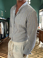 Camicia coreana in cotone a righe