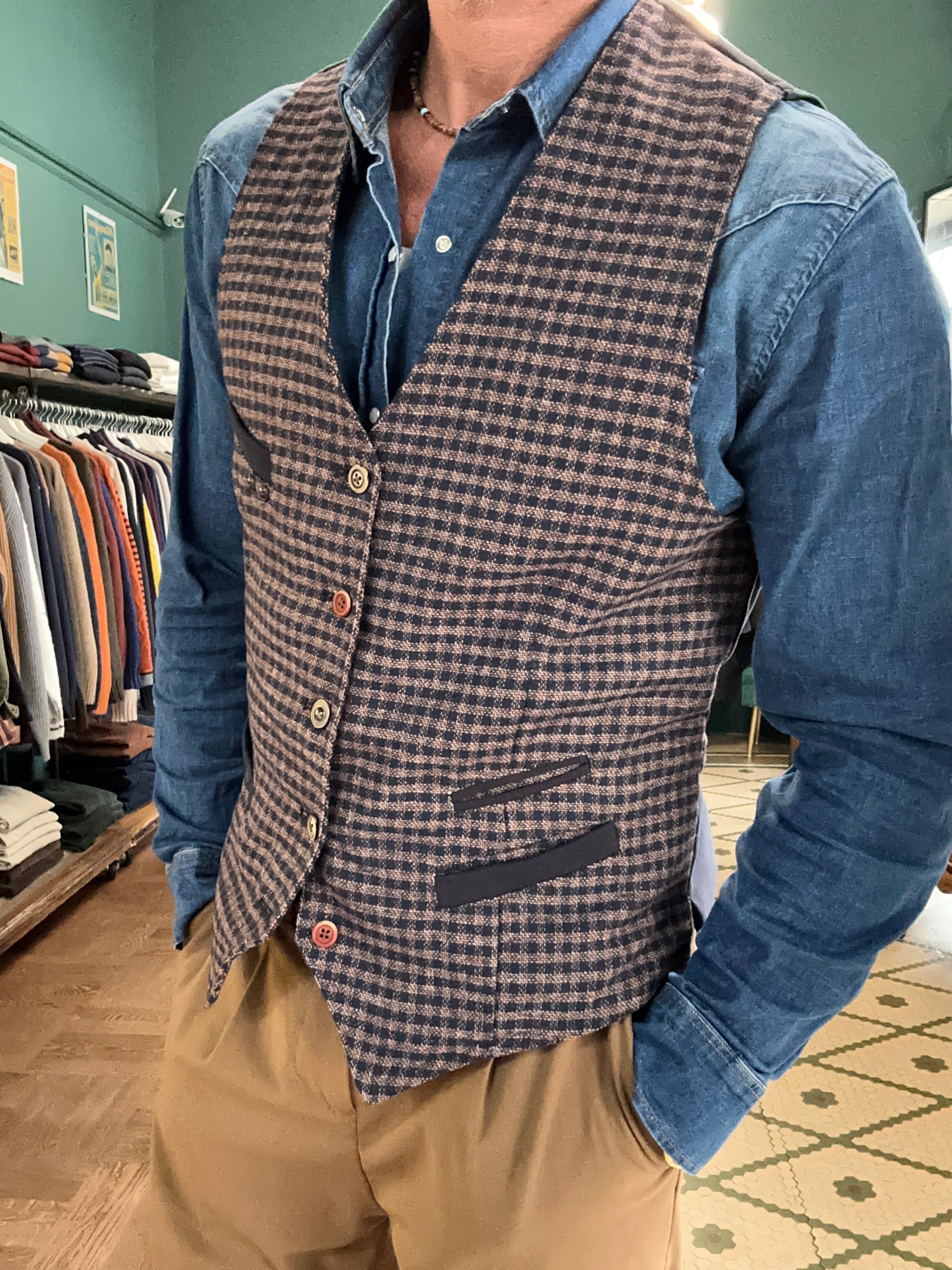 Gilet Garry’s earth in panno lana effetto Vichy