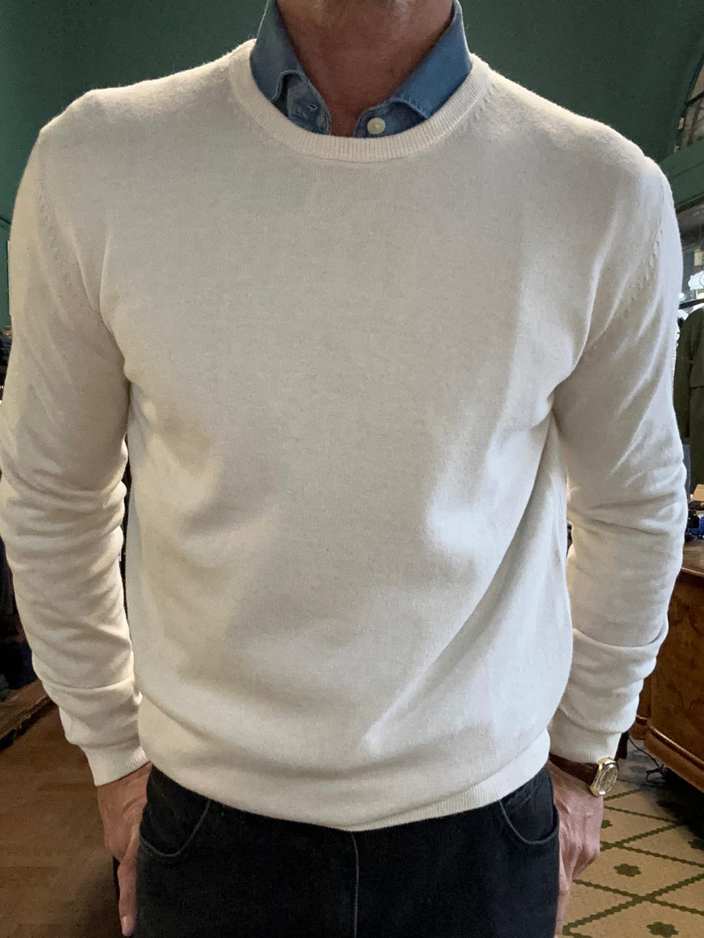 Maglioncino girocollo in cotone e cashmere