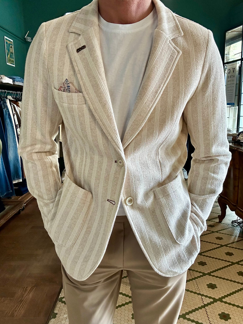 Koon beige striped bouclé jacket